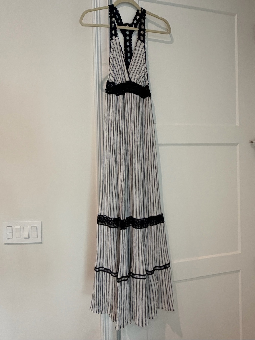 Pilka Striped Black and White Maxi Dress with Lace Trim XS